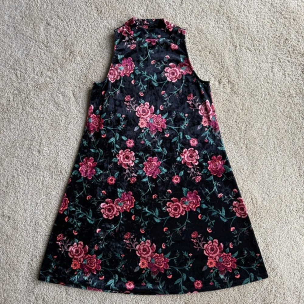 Mudd Floral Velvet Dress Sleeveless Mock Neck Black Pink Size S